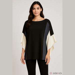 Emmelle Tunic Top, Size O (One Size), Black, Blue, Gray, Cream Geometric…